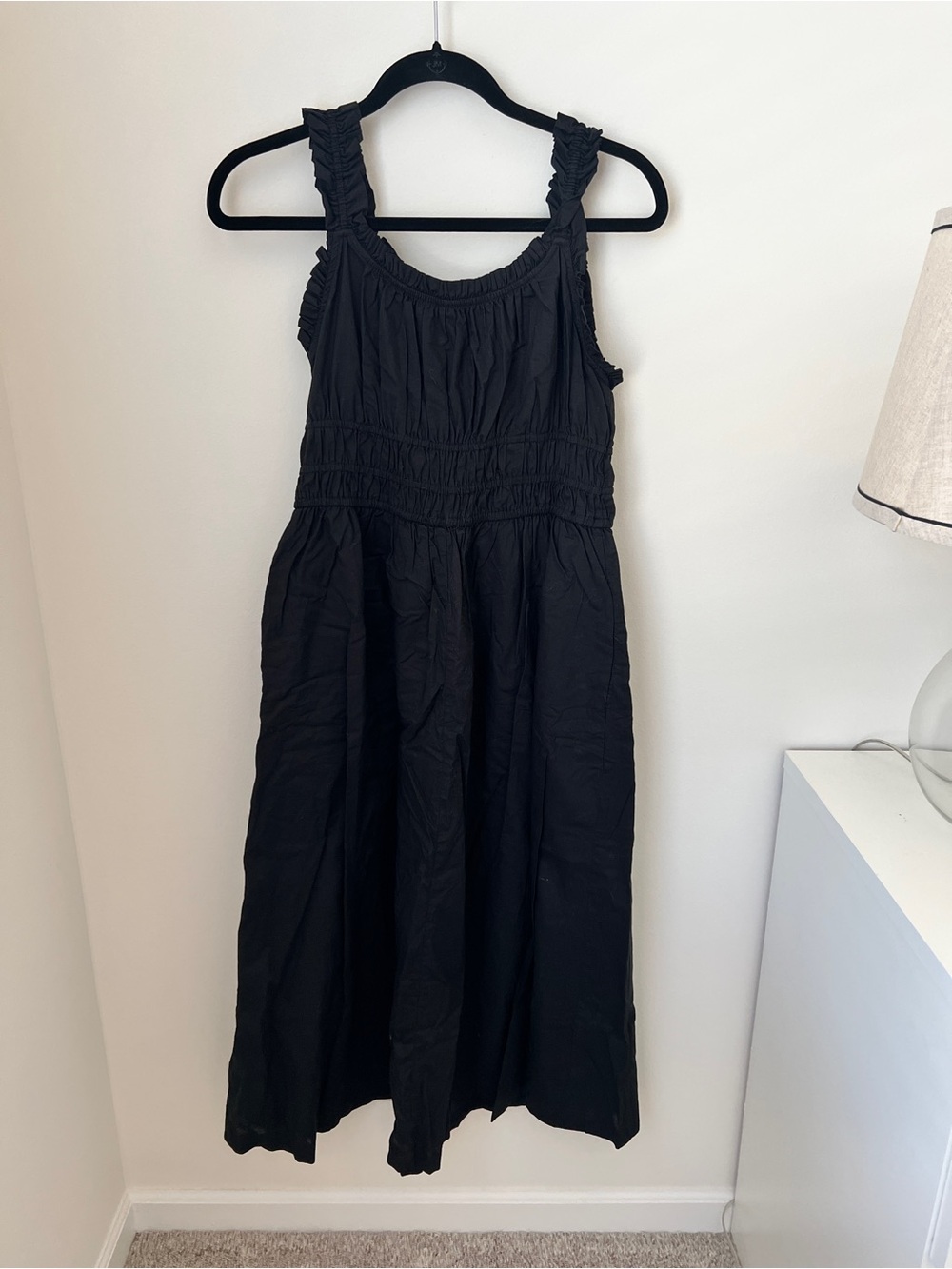 Old Navy Black Smocked Midi Dress - Women size M like new - Picture 4 of 7